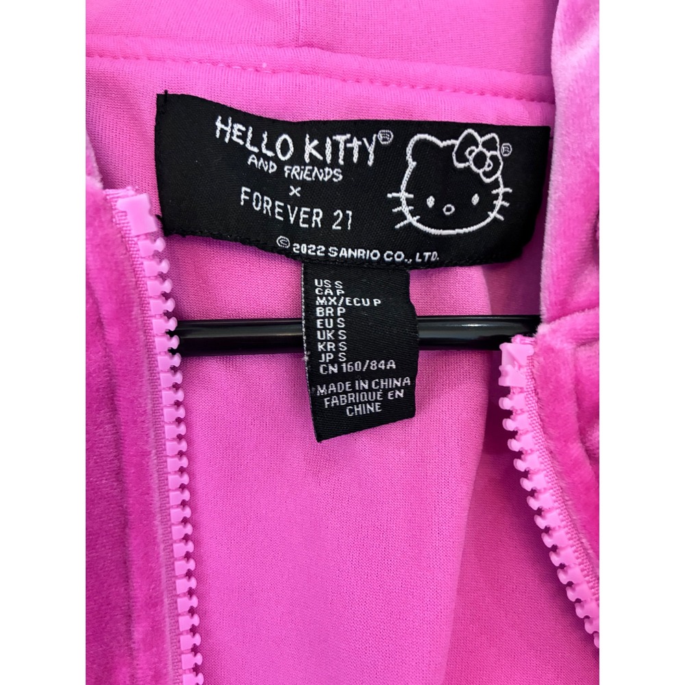 Hello Kitty Forever 21 Pink Velour Cropped Full Zip Hoodie - Picture 4 of 6